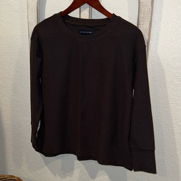 United by Blue Organic Cotton Recycled Brown Textured Long Sleeve Crewneck Top S - Picture 2 of 6